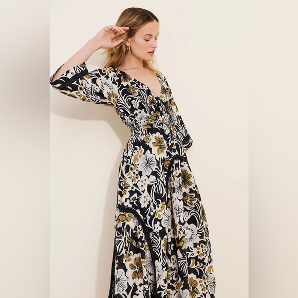 Free People Dixie Maxi Chic Black and Gold Floral Dress - Picture 4 of 13